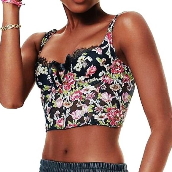 Victoria's Secret Other - 36C VICTORIA'S SECRET Dream Angels Unlined Bra Top Black Pink Floral Embroidered